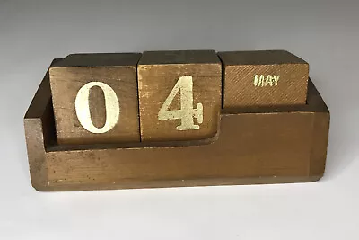 £15 • Buy Vintage Mid Century Perpetual Desk Calendar, Wooden Cubes, Day And Date