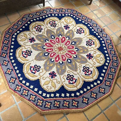 Vintage 60s 70s MCM Wool Medallion Rya Rug Latch Hook Style 12-Sided Polygon • $399.95