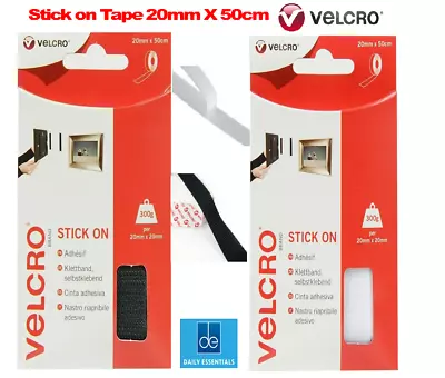 Velcro® Stick On Tape 20mmX 50cm Colour Choice Black/White- Single Pack • £3.99