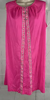 Vintage Lorraine Hot Pink Nightie Nightgown Metallic Ribbon Details Groovy L  • $10
