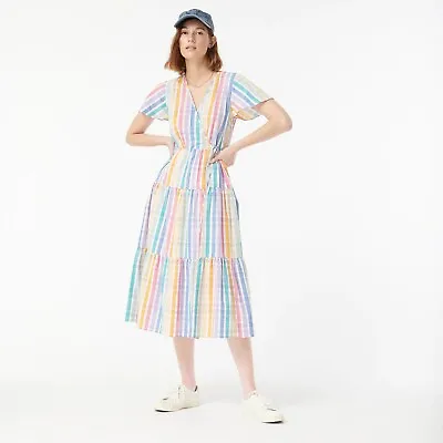 J.Crew - Faux-Wrap Dress In Rainbow Gingham - Sz 00 • $99.99