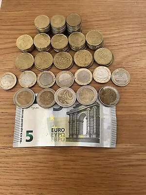 Euro Left Over Holiday Money €35 In A Note & Mixed Coins • £35