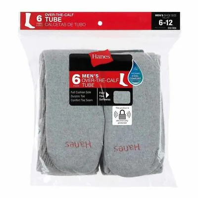 Hanes Men's Over The Calf Tube Socks Gray 6 Pack Shoe Size 6-12 • $24.99