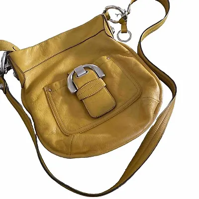 B. Makowsky Mustard Yellow Pebbled  Leather Crossbody Bag Purse Front Pocket • $20
