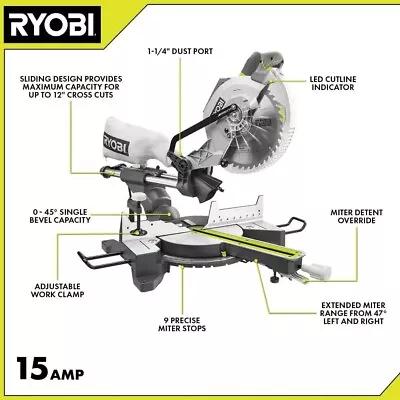 15 Amp 10 In. Corded Sliding Compound Miter Saw With LED Cutline Indicator • $260