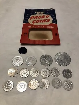 Vintage PACK O' COINS Metal Play Coins 16 Total Educational • $27.99