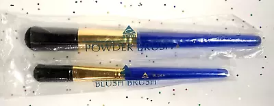 Vintage Avon 2 Make Up Brushes Blue Translucent Handle Blush Powder 1993 NOS • $22
