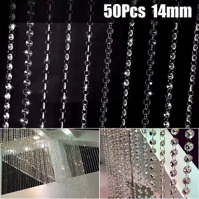 50 Chandelier Light Crystals Droplets Glass Beads Drops 14mm Wedding Lamp Parts • £3.91