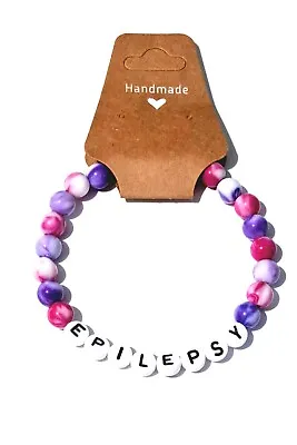 Medical Alert Bracelet Warning Pink & Purple Candy Swirl 8mm Acrylic Beads • £5.99