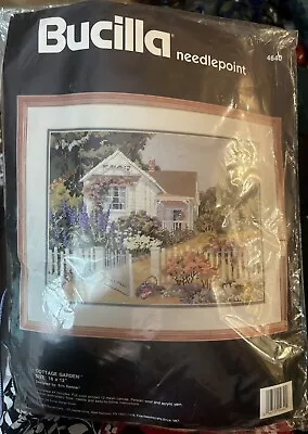 Bucilla Needlepoint Kit Cottage Garden #4640 House Flowers 1990 16x12  Vintage • $22.75