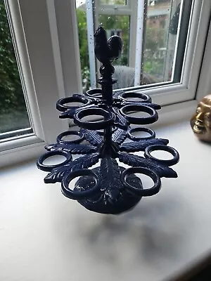 Vintage Cast Iron Egg Holder Blue 9 Inches Tall 12x Eggs. • £19.99