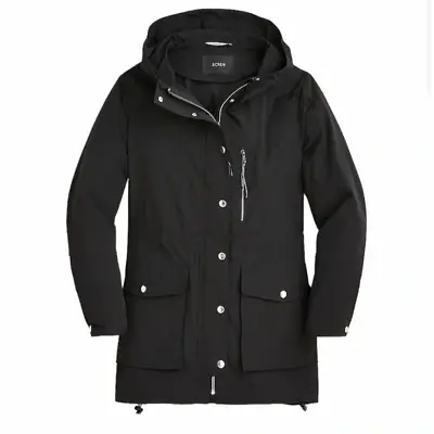 J. Crew Black Perfect Lightweight Rain Utility Jacket Hooded Womens Size XXS • $40.45