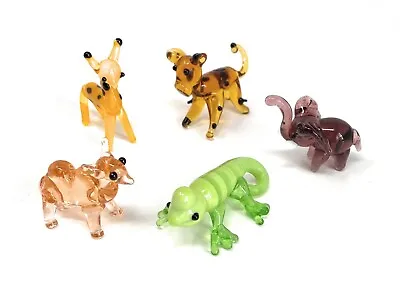 Set Of 5 Ganz Miniature Glass Animals Elephant Camel ChameleonJaguar Giraffe • $13.59