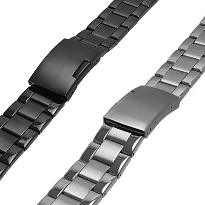 Metal Watch Strap Bracelet Stainless Steel Black PVD Push Button Safety Clasp • £14.39