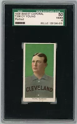 1909-1911 T206 Sweet Caporal Cy Young Portrait Green Background SGC 4 • $4999