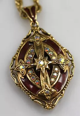 The Vatican Library Collection Gold Tone Cross Enamel Locket Pendant Necklace • $29.50
