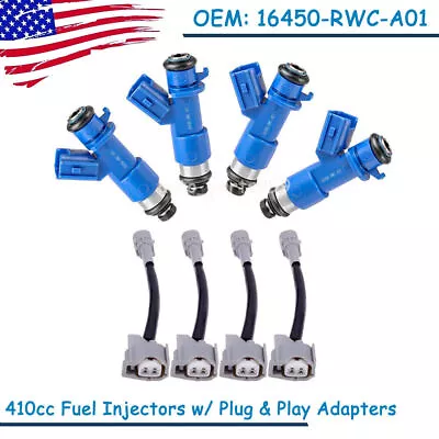 4Pcs 410cc Fuel Injectors W/Adapters For Honda Acura RDX 16450RWCA01 • $39.99