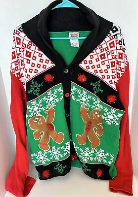 Spencer’s Ugly Christmas Sweater Adult XL Naughty Gingerbread Man Flip The Bird • $19.99