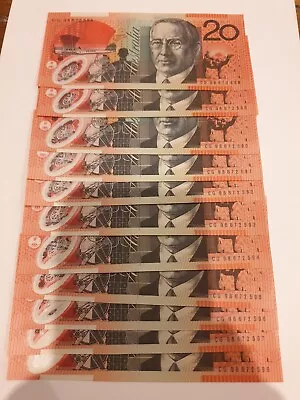 11 X Consecutive 1998 Australian $20 Polymer Banknotes • $790