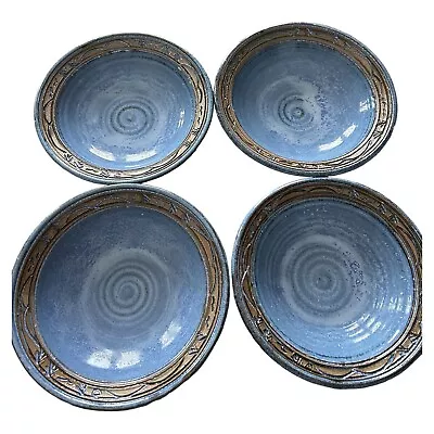 Hand Spun Pottery Round Cereal Bowls 7” Round Signed Ground Hog-4 Bowls • $39.99