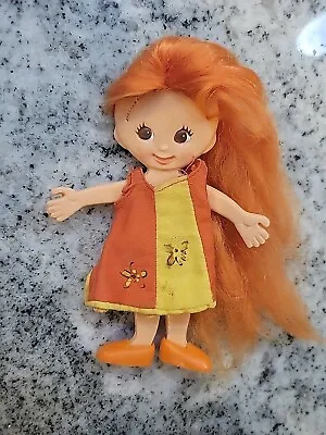 Vintage 1969 Ideal Flatsy Flat Doll Orange Dress And Hair • $15