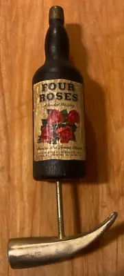 Vintage Unique Four Roses Blended Whiskey Wood Bottle Hammer Ice Pick Tool • $29.95