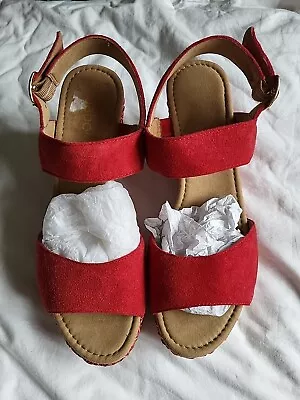 Beautiful Gabor Women's Red Suede Leather Wedge Sandals EUR 40 UK 7 • £20