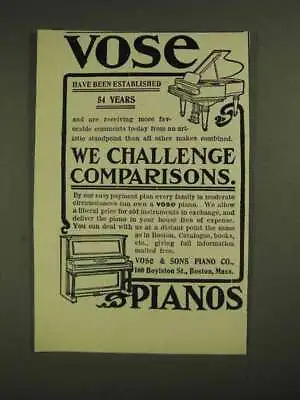 1906 Vose & Sons Piano Ad - We Challenge Comparisons • $19.99