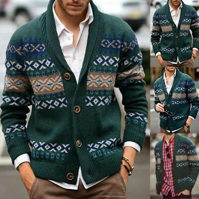 Mens Christmas Cable Knit Jumper Cardigan Warm Sweater Jacket Coat Party Outwear • $65.51