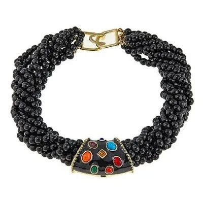 HSN Kenneth Jay 7 Row Black Beads Necklace With Enamel & Multi Stone Slides • $35