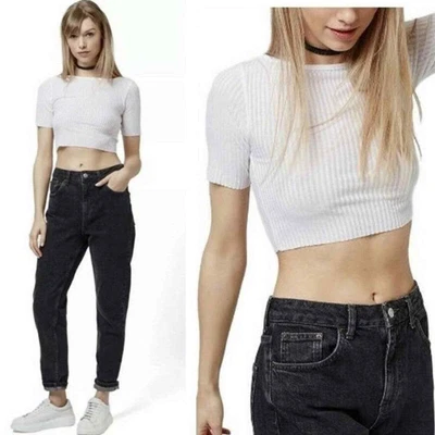 £15.47 • Buy Topshop Ribbed Boat Neck Crop White Top Tee 4