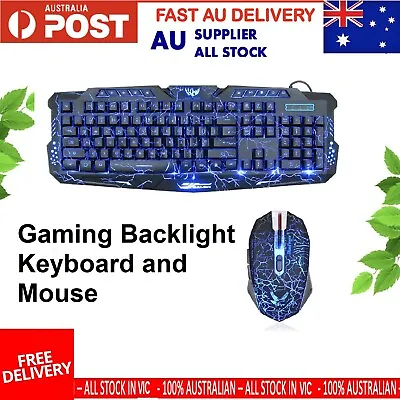 $39.95 • Buy LED Light Computer Gaming Keyboard And Mouse Set Wired Backlight Mechanical AU