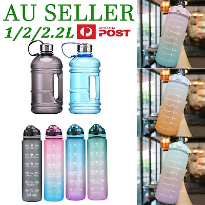 1/2L Water Bottle Drink Flask With Time Markings BPA Free Sport Gym Motivational • $14.45