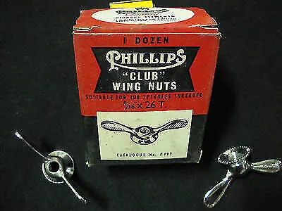 RARE Vintage PHILLIPS Wing Nuts  5/16  X 26T 1 Pair  For Front Hubs NOS 1950s • £27.40