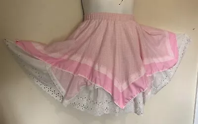 Vtg Jehi Bee Square Dancing Full Circle Skirt Sz Small Pink Gingham Eyelet Lace • $21.85