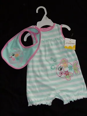 Jumping Beans Striped Sleeveless Bodysuit With Matching Bib Girls 0-3 MO New W/T • $12.99