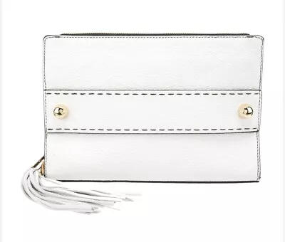 MILLY Women's Whipstitch Pebbled LEATHER CLUTCH WALLET Large TASSEL • $22.27