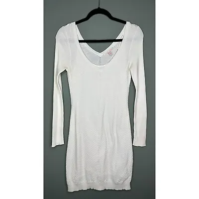Victoria's Secret White Ribbed Stretch V-Neck Sweater Dress Cashmere Blend Sz Sm • $27.93