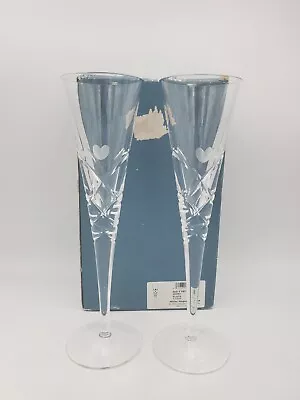 2 Reed Barton Miller Rogaska Crystal Heart Champagne Flutes Glasses 6401-2279 • $48.91