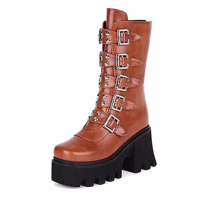 Boots Platform Punk Shoes Gothic Ankle Womens Zip Chunky Heels High Goth Autumn • $44.05