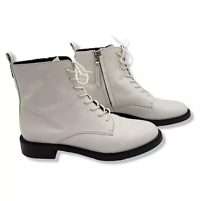 Sam Edelman Nina Combat Boots Womens 8 Leather Lace Up Zip White • $49.32