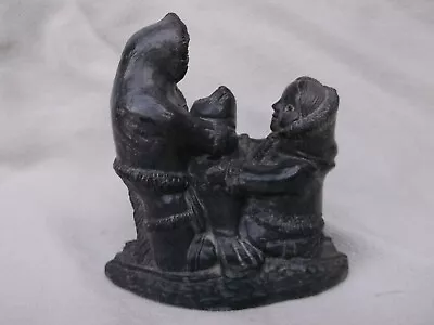 Vintage Ethnic Canada Wolf Sculptures Inuit Man & Child With Seal Na89 • £12.99