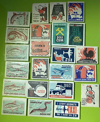 Vintage Lot Of 23 Hungary Czech Fish Airplanes Etc Matchbox Label Matches • $15