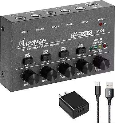 Studio Audio Mini Stereo Mixer 4 Channels 5V Low-Noise For Club Stage Mixing • $23.79