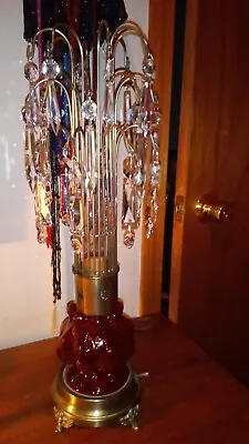 Vintage Hollywood Regency Waterfall Crystal Prism 12” Desk Boudoir Dresser Lamp • $99