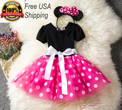 Girls Tutu Dress Princess Birthday Party Costume Minnie Mouse Headband PINK RED • $18.95