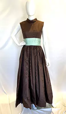 Vintage Cardinal Detroit Couture Brown Taffeta Gown With Green Blue Sash S/m • $99