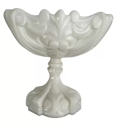 Vintage Portieux Vallerysthal Opaline Milk Glass Compote Pedestal Dish Bowl • $43.99