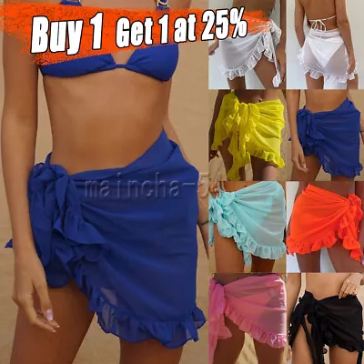£5.16 • Buy Sarong Beach Cover Up Sheer Mini Long Sarong Skirt Dress Wrap Bikini Ladies
