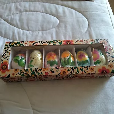 Vintage Package Of 6 Hand Painted Floral Wooden Eggs Made In Russia • $15.50